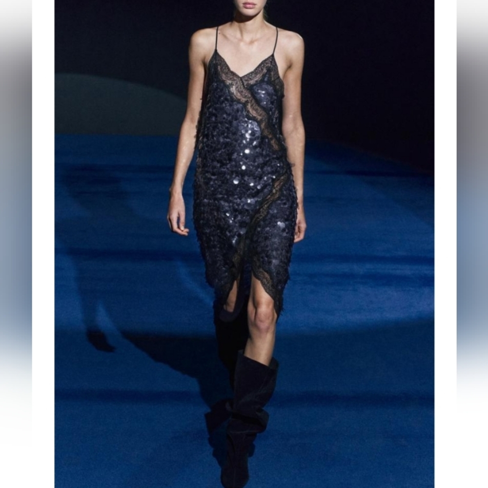 Zara ZW Collection Lace Sequins Festive Classic  Asymmetric Dress